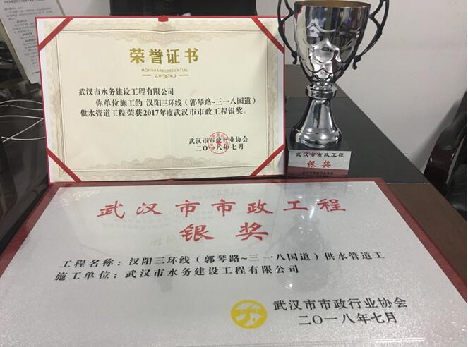 工程公司汉阳三环线供水管道工程获市政工程银奖
